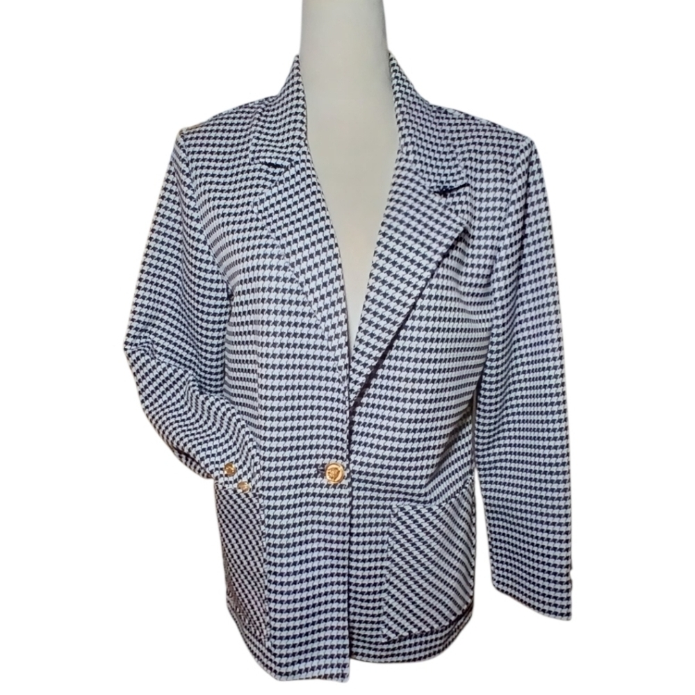VINTAGE Haband Blazer Black & White Herringbone Check